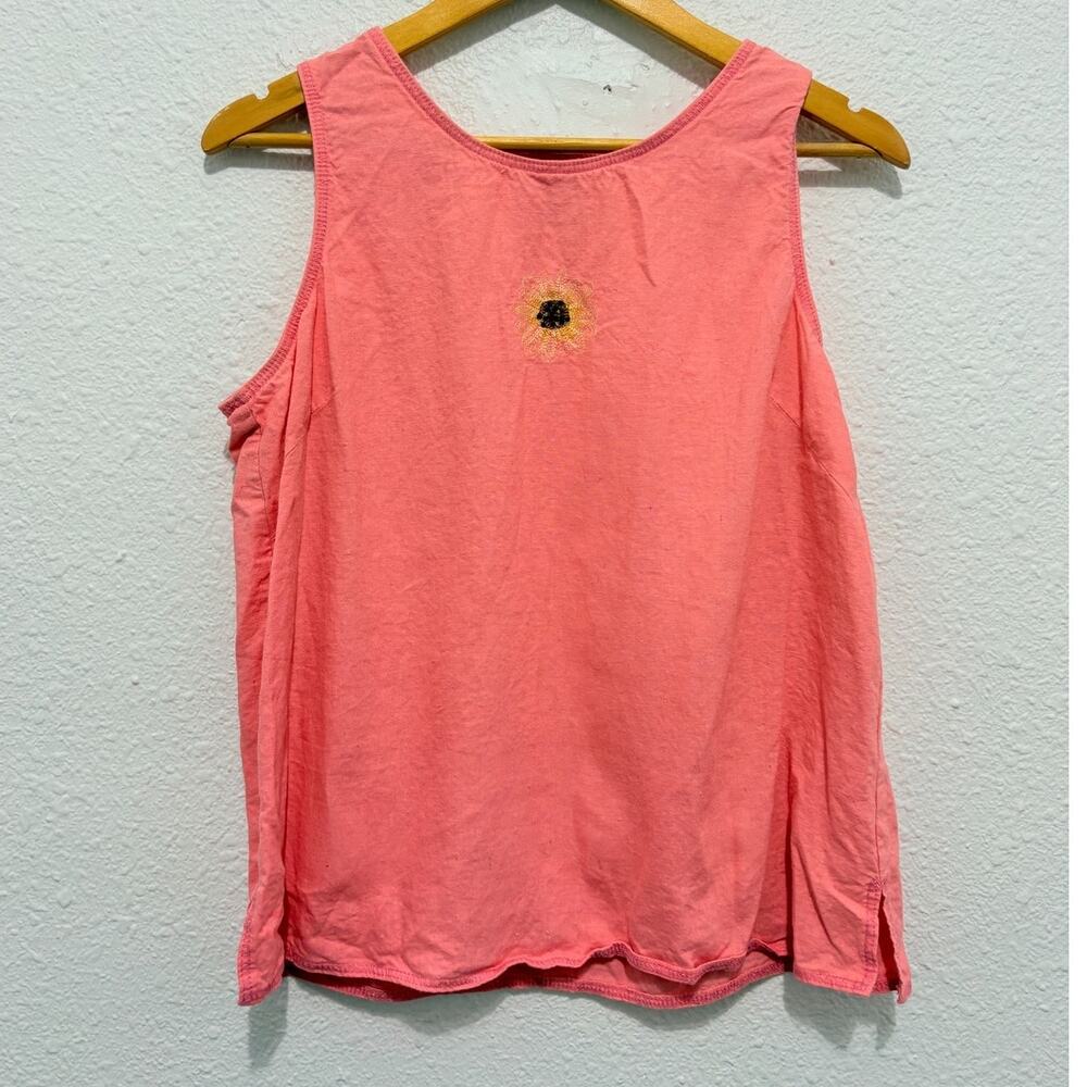 Vintage Linen Blend Pink Embroidered Tank Fairy Cottage Granola Girl Coastal